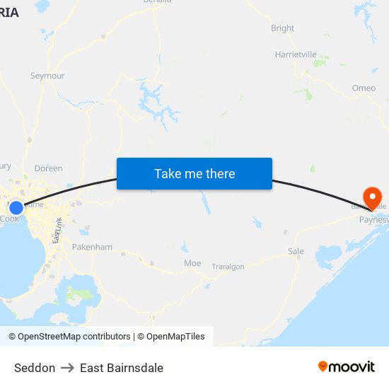 Seddon to East Bairnsdale map