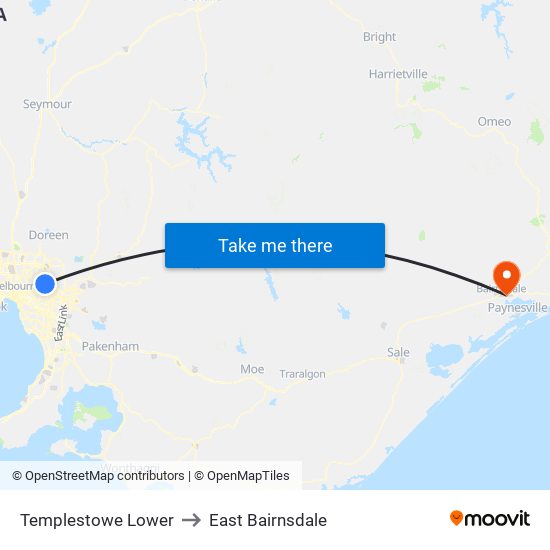 Templestowe Lower to East Bairnsdale map