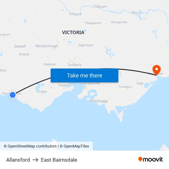 Allansford to East Bairnsdale map