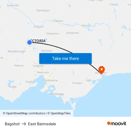 Bagshot to East Bairnsdale map