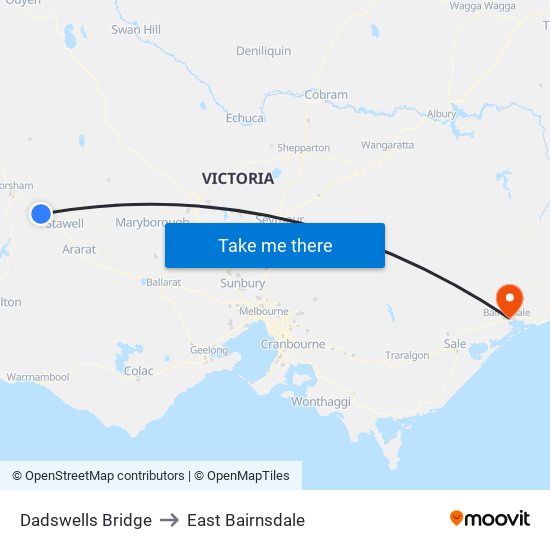 Dadswells Bridge to East Bairnsdale map