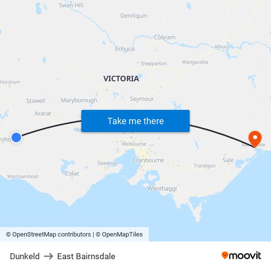 Dunkeld to East Bairnsdale map