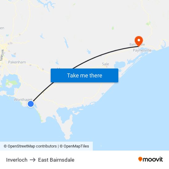 Inverloch to East Bairnsdale map