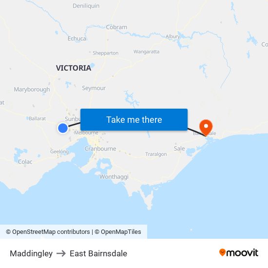 Maddingley to East Bairnsdale map