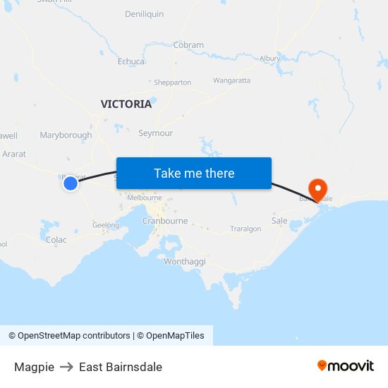 Magpie to East Bairnsdale map