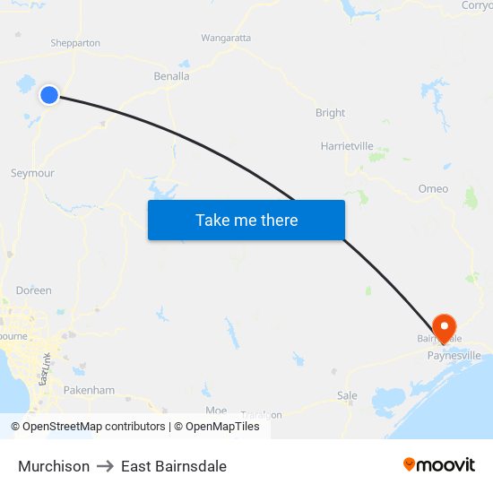 Murchison to East Bairnsdale map