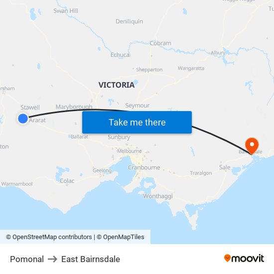 Pomonal to East Bairnsdale map