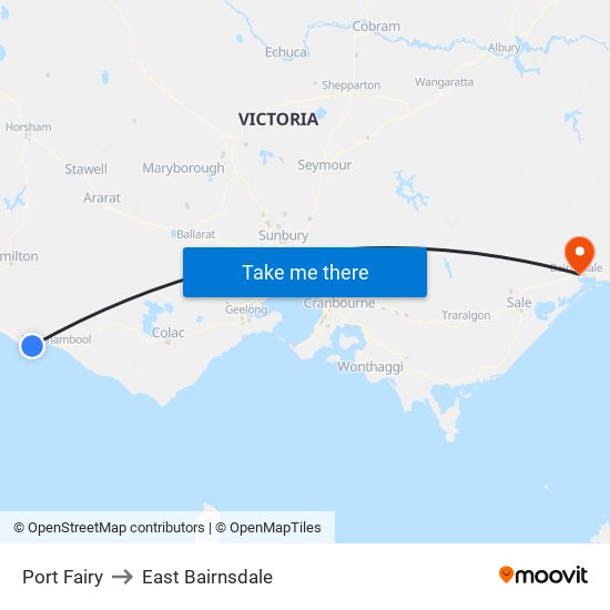 Port Fairy to East Bairnsdale map