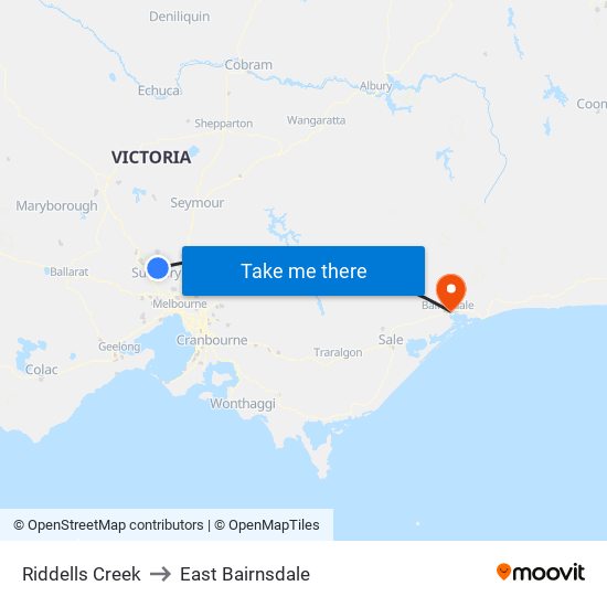 Riddells Creek to East Bairnsdale map