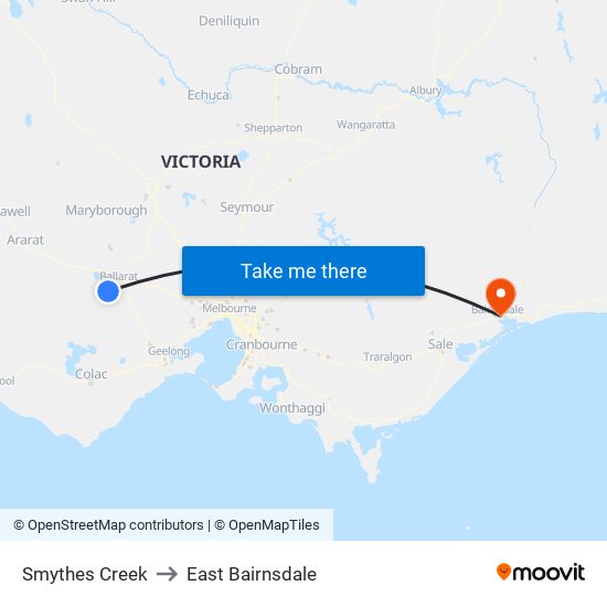 Smythes Creek to East Bairnsdale map