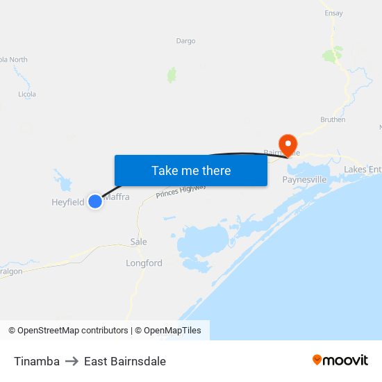 Tinamba to East Bairnsdale map