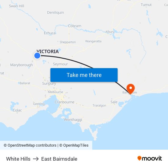 White Hills to East Bairnsdale map