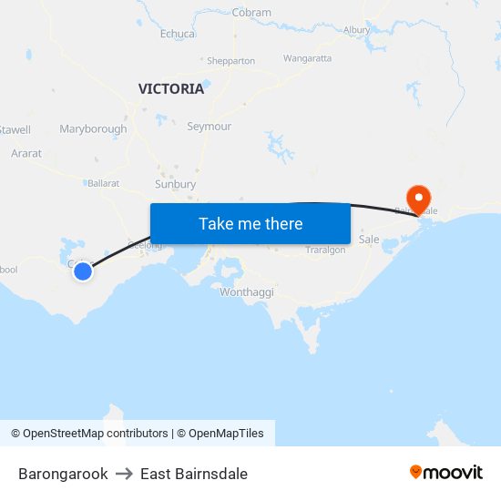 Barongarook to East Bairnsdale map