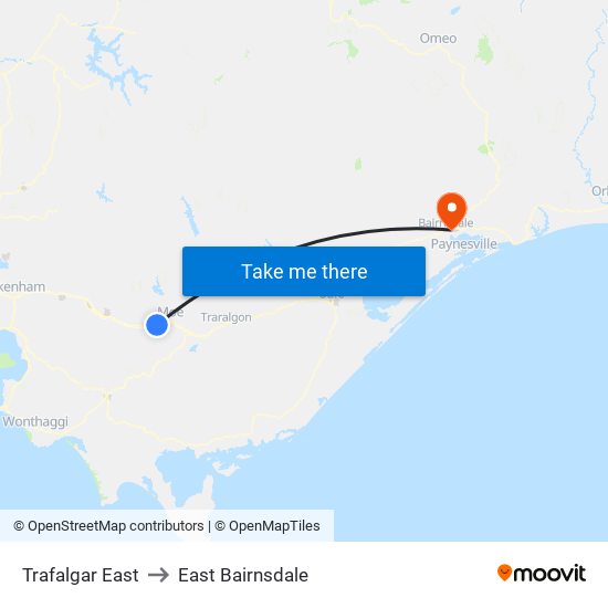 Trafalgar East to East Bairnsdale map