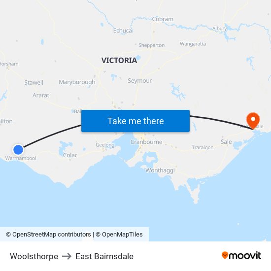 Woolsthorpe to East Bairnsdale map