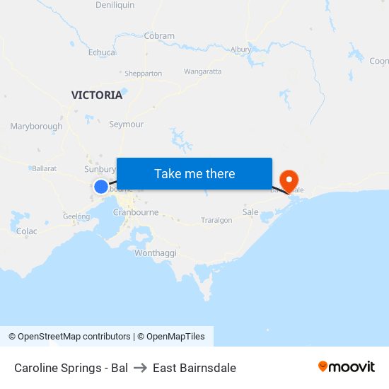 Caroline Springs - Bal to East Bairnsdale map