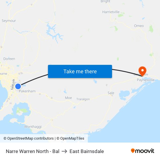Narre Warren North - Bal to East Bairnsdale map