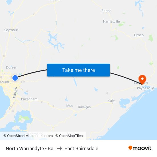 North Warrandyte - Bal to East Bairnsdale map