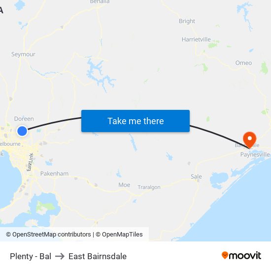 Plenty - Bal to East Bairnsdale map