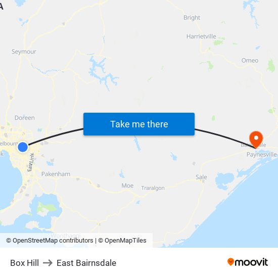 Box Hill to East Bairnsdale map