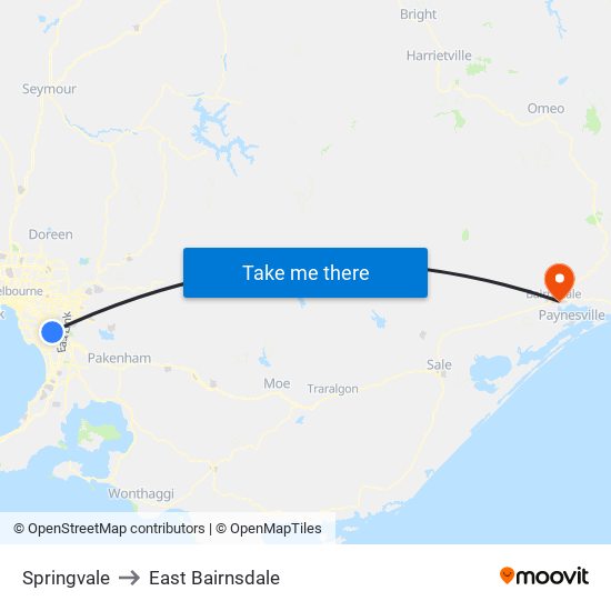 Springvale to East Bairnsdale map