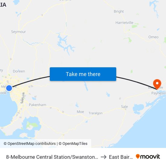 8-Melbourne Central Station/Swanston St (Melbourne City) to East Bairnsdale map