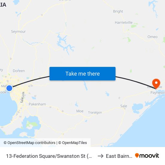 13-Federation Square/Swanston St (Melbourne City) to East Bairnsdale map