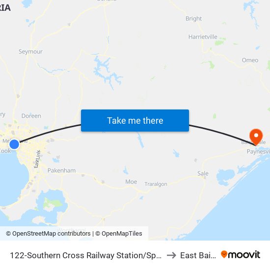 122-Southern Cross Railway Station/Spencer St (Melbourne City) to East Bairnsdale map