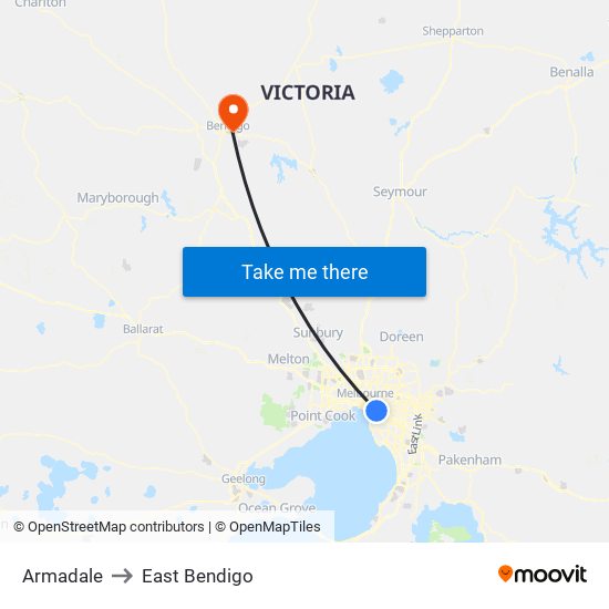 Armadale to East Bendigo map