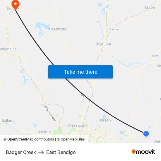 Badger Creek to East Bendigo map