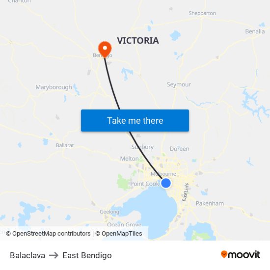 Balaclava to East Bendigo map