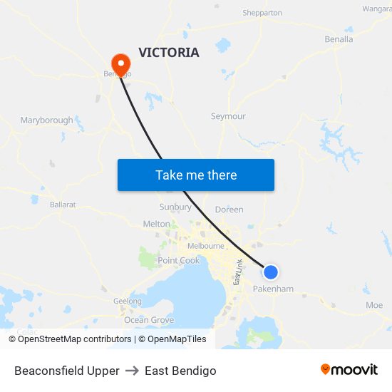 Beaconsfield Upper to East Bendigo map