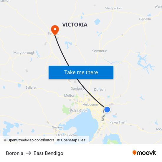Boronia to East Bendigo map