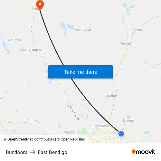 Bundoora to East Bendigo map