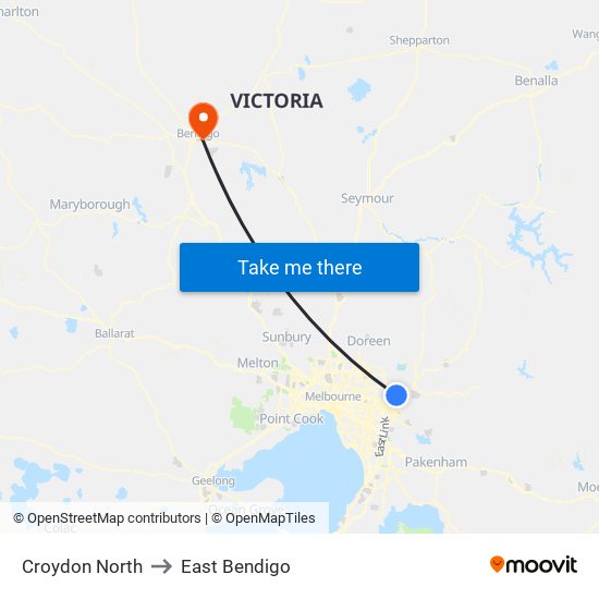 Croydon North to East Bendigo map