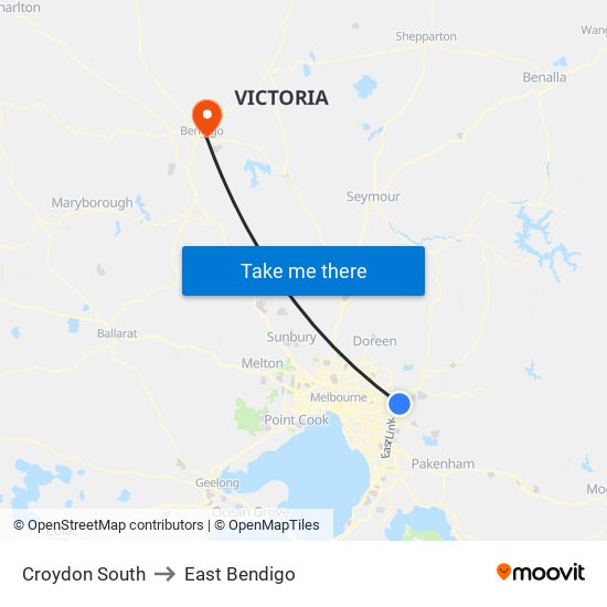 Croydon South to East Bendigo map