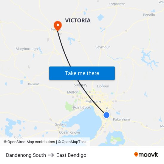 Dandenong South to East Bendigo map