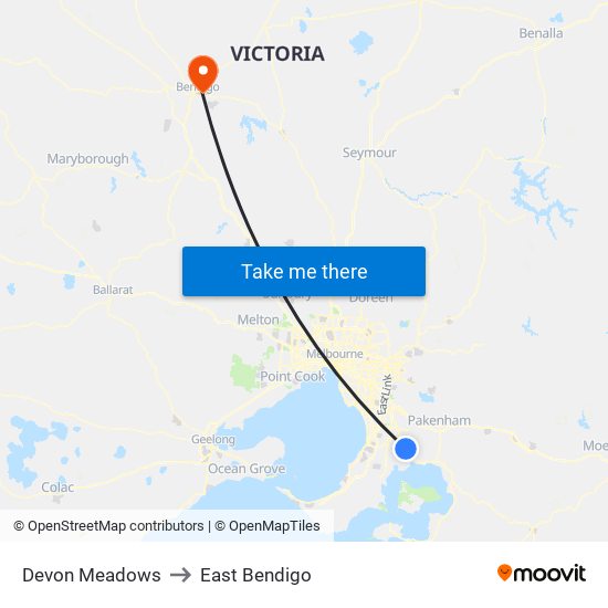 Devon Meadows to East Bendigo map