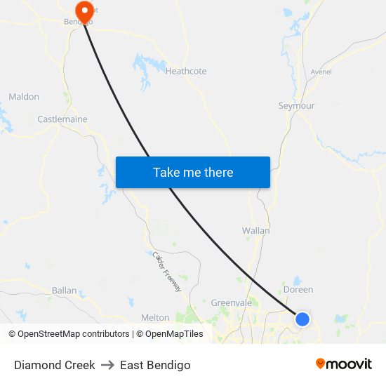 Diamond Creek to East Bendigo map