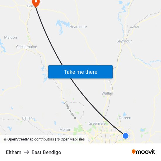 Eltham to East Bendigo map