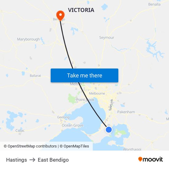 Hastings to East Bendigo map