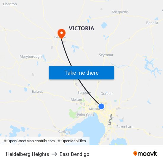 Heidelberg Heights to East Bendigo map