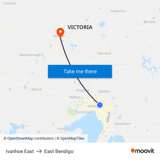 Ivanhoe East to East Bendigo map