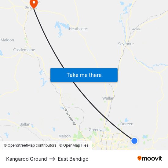 Kangaroo Ground to East Bendigo map