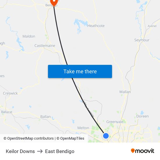 Keilor Downs to East Bendigo map