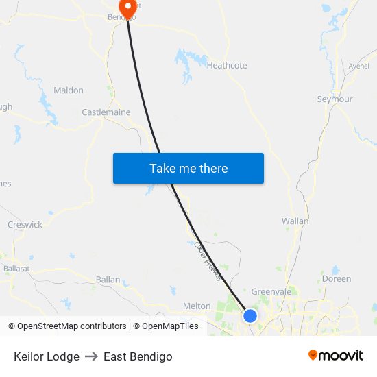 Keilor Lodge to East Bendigo map