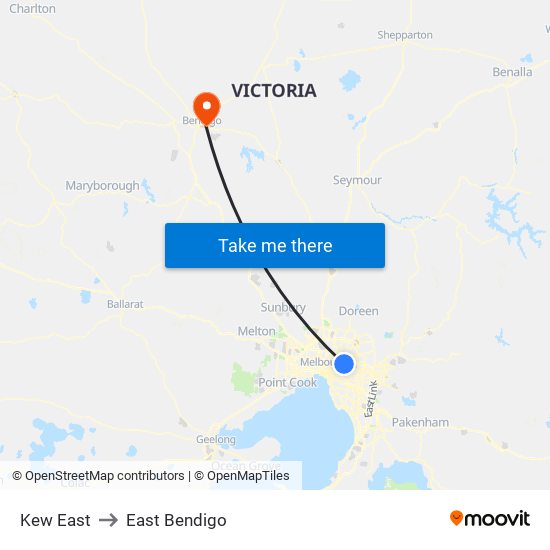 Kew East to East Bendigo map