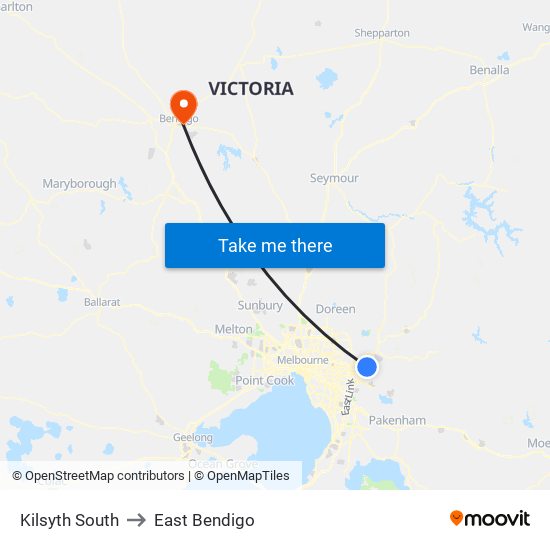 Kilsyth South to East Bendigo map