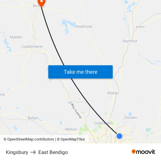 Kingsbury to East Bendigo map