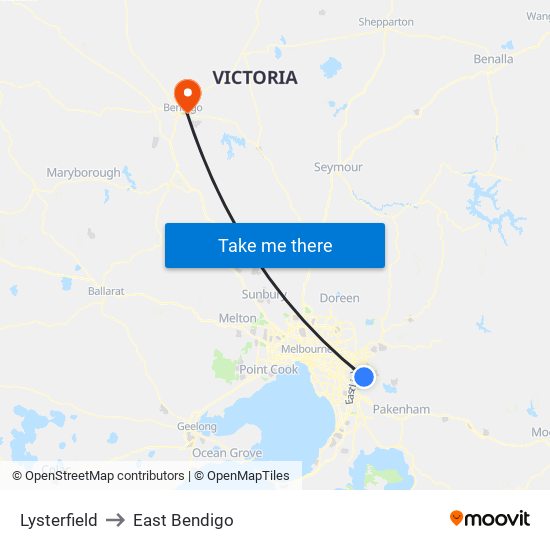 Lysterfield to East Bendigo map